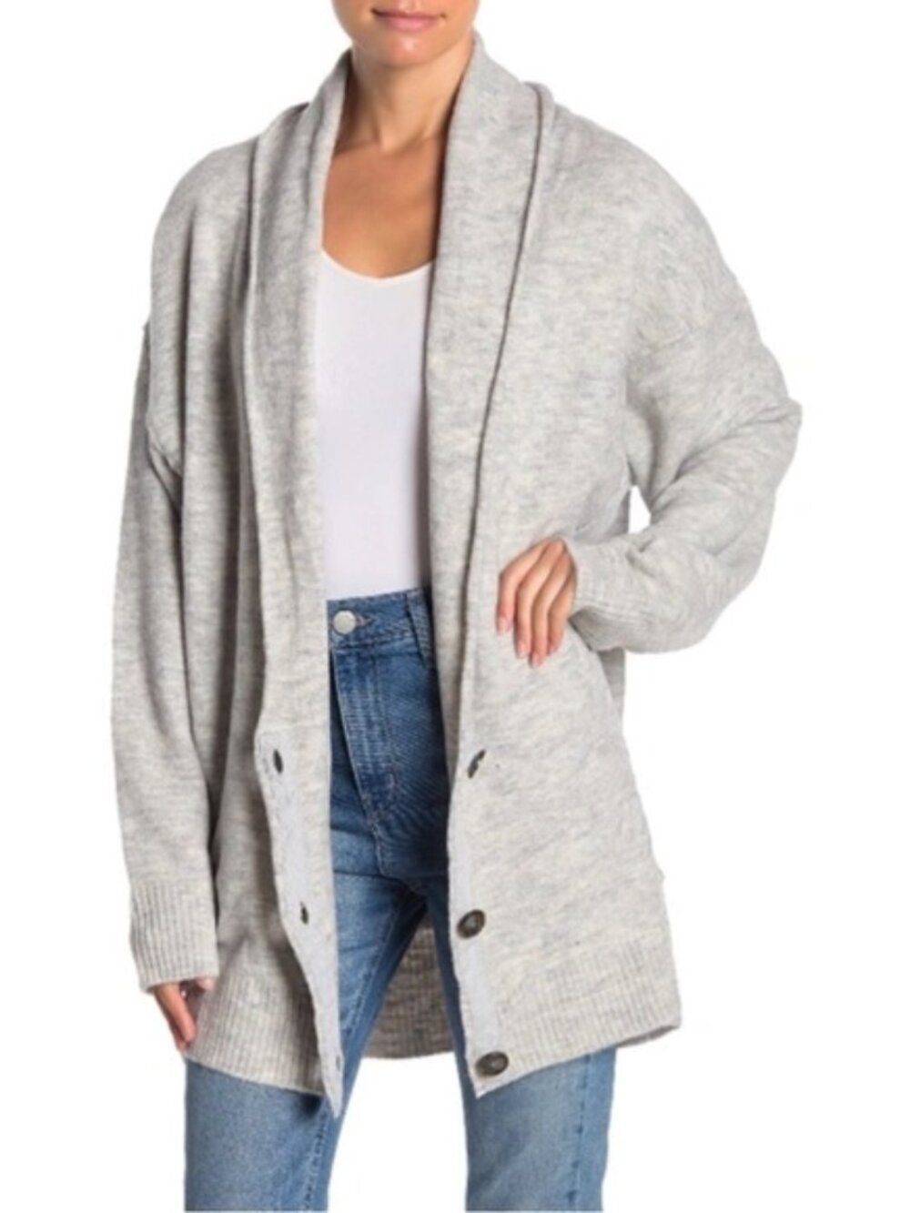 Free People Eucalyptus Wool Blend Grey Cardigan Sweater Size XS
